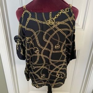 Gold and Navy Michael Kors Blouse with Gold Chains 3/4 Sleeves XS
